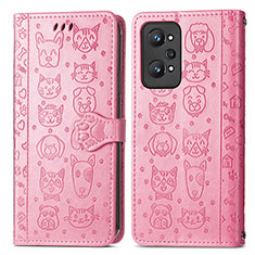 Leather Case Stands Fashionable Pattern Flip Cover Holder S03D for Realme GT Neo 3T 5G Pink