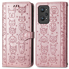 Leather Case Stands Fashionable Pattern Flip Cover Holder S03D for Realme GT Neo 3T 5G Rose Gold
