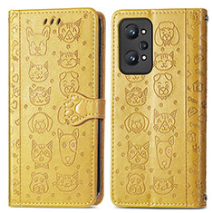 Leather Case Stands Fashionable Pattern Flip Cover Holder S03D for Realme GT Neo 3T 5G Yellow