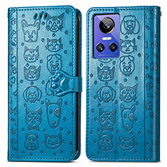 Leather Case Stands Fashionable Pattern Flip Cover Holder S03D for Realme GT Neo3 5G Blue
