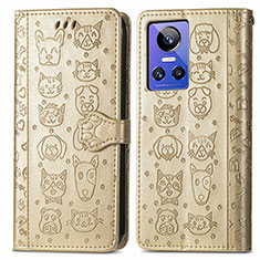 Leather Case Stands Fashionable Pattern Flip Cover Holder S03D for Realme GT Neo3 5G Gold