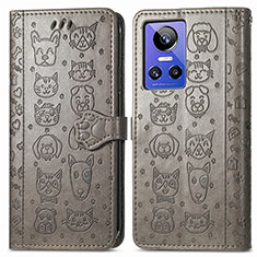 Leather Case Stands Fashionable Pattern Flip Cover Holder S03D for Realme GT Neo3 5G Gray