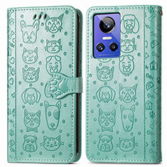 Leather Case Stands Fashionable Pattern Flip Cover Holder S03D for Realme GT Neo3 5G Green