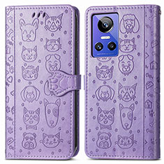 Leather Case Stands Fashionable Pattern Flip Cover Holder S03D for Realme GT Neo3 5G Purple