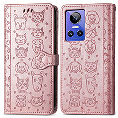 Leather Case Stands Fashionable Pattern Flip Cover Holder S03D for Realme GT Neo3 5G Rose Gold