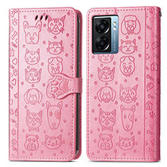 Leather Case Stands Fashionable Pattern Flip Cover Holder S03D for Realme Narzo 50 5G Pink