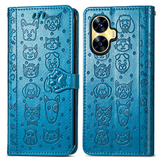 Leather Case Stands Fashionable Pattern Flip Cover Holder S03D for Realme Narzo N55 Blue