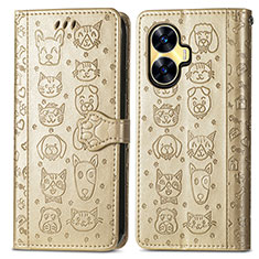Leather Case Stands Fashionable Pattern Flip Cover Holder S03D for Realme Narzo N55 Gold