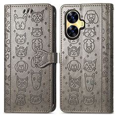 Leather Case Stands Fashionable Pattern Flip Cover Holder S03D for Realme Narzo N55 Gray