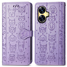 Leather Case Stands Fashionable Pattern Flip Cover Holder S03D for Realme Narzo N55 Purple