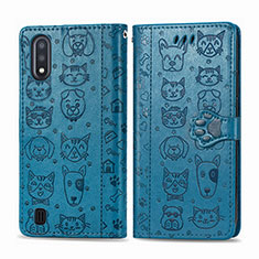 Leather Case Stands Fashionable Pattern Flip Cover Holder S03D for Samsung Galaxy A01 SM-A015 Blue