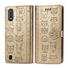 Leather Case Stands Fashionable Pattern Flip Cover Holder S03D for Samsung Galaxy A01 SM-A015 Gold