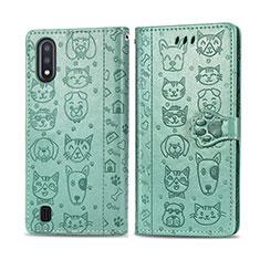 Leather Case Stands Fashionable Pattern Flip Cover Holder S03D for Samsung Galaxy A01 SM-A015 Green