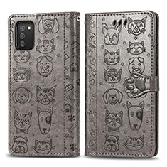 Leather Case Stands Fashionable Pattern Flip Cover Holder S03D for Samsung Galaxy A02s Gray