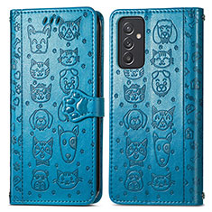 Leather Case Stands Fashionable Pattern Flip Cover Holder S03D for Samsung Galaxy A05s Blue