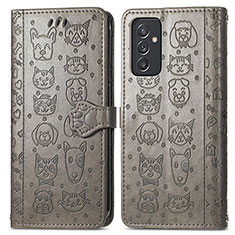 Leather Case Stands Fashionable Pattern Flip Cover Holder S03D for Samsung Galaxy A05s Gray