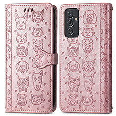 Leather Case Stands Fashionable Pattern Flip Cover Holder S03D for Samsung Galaxy A05s Pink