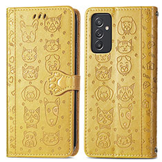 Leather Case Stands Fashionable Pattern Flip Cover Holder S03D for Samsung Galaxy A05s Yellow