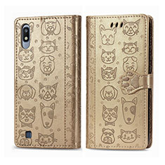 Leather Case Stands Fashionable Pattern Flip Cover Holder S03D for Samsung Galaxy A10 Gold