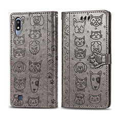 Leather Case Stands Fashionable Pattern Flip Cover Holder S03D for Samsung Galaxy A10 Gray