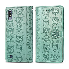 Leather Case Stands Fashionable Pattern Flip Cover Holder S03D for Samsung Galaxy A10 Green