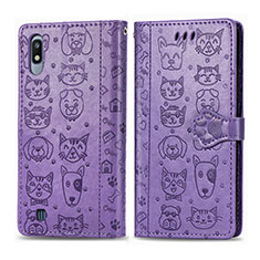 Leather Case Stands Fashionable Pattern Flip Cover Holder S03D for Samsung Galaxy A10 Purple