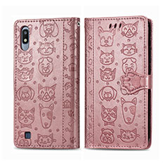 Leather Case Stands Fashionable Pattern Flip Cover Holder S03D for Samsung Galaxy A10 Rose Gold