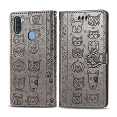 Leather Case Stands Fashionable Pattern Flip Cover Holder S03D for Samsung Galaxy A11 Gray