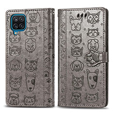 Leather Case Stands Fashionable Pattern Flip Cover Holder S03D for Samsung Galaxy A12 Gray