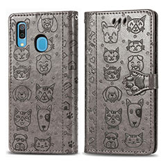 Leather Case Stands Fashionable Pattern Flip Cover Holder S03D for Samsung Galaxy A20 Gray
