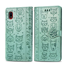 Leather Case Stands Fashionable Pattern Flip Cover Holder S03D for Samsung Galaxy A20 SC-02M SCV46 Green