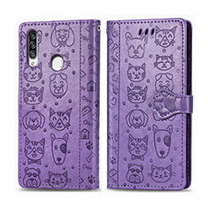 Leather Case Stands Fashionable Pattern Flip Cover Holder S03D for Samsung Galaxy A20s Purple