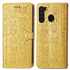 Leather Case Stands Fashionable Pattern Flip Cover Holder S03D for Samsung Galaxy A21 Yellow