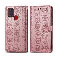 Leather Case Stands Fashionable Pattern Flip Cover Holder S03D for Samsung Galaxy A21s Pink