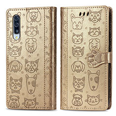 Leather Case Stands Fashionable Pattern Flip Cover Holder S03D for Samsung Galaxy A30S Gold