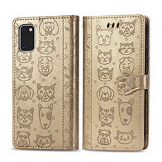 Leather Case Stands Fashionable Pattern Flip Cover Holder S03D for Samsung Galaxy A41 Gold