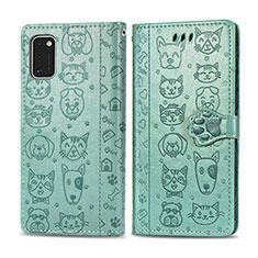 Leather Case Stands Fashionable Pattern Flip Cover Holder S03D for Samsung Galaxy A41 Green