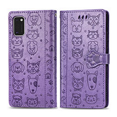 Leather Case Stands Fashionable Pattern Flip Cover Holder S03D for Samsung Galaxy A41 Purple