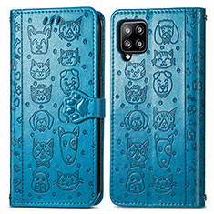 Leather Case Stands Fashionable Pattern Flip Cover Holder S03D for Samsung Galaxy A42 5G Blue
