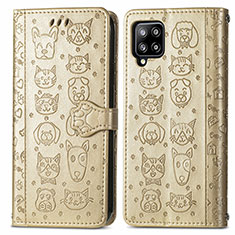 Leather Case Stands Fashionable Pattern Flip Cover Holder S03D for Samsung Galaxy A42 5G Gold