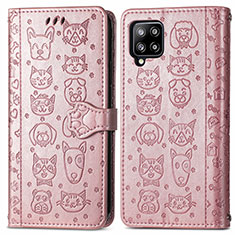 Leather Case Stands Fashionable Pattern Flip Cover Holder S03D for Samsung Galaxy A42 5G Pink