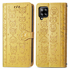 Leather Case Stands Fashionable Pattern Flip Cover Holder S03D for Samsung Galaxy A42 5G Yellow