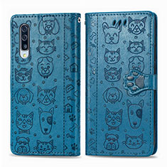 Leather Case Stands Fashionable Pattern Flip Cover Holder S03D for Samsung Galaxy A50 Blue