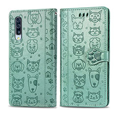 Leather Case Stands Fashionable Pattern Flip Cover Holder S03D for Samsung Galaxy A50 Green