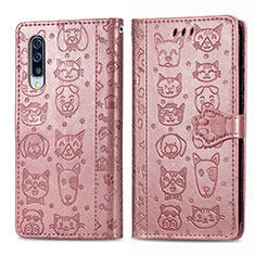 Leather Case Stands Fashionable Pattern Flip Cover Holder S03D for Samsung Galaxy A50 Pink