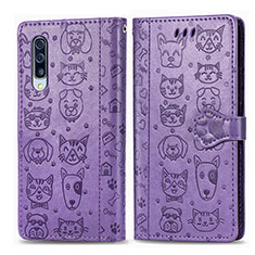 Leather Case Stands Fashionable Pattern Flip Cover Holder S03D for Samsung Galaxy A50 Purple