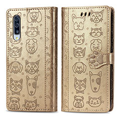 Leather Case Stands Fashionable Pattern Flip Cover Holder S03D for Samsung Galaxy A50S Gold