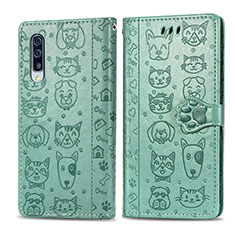 Leather Case Stands Fashionable Pattern Flip Cover Holder S03D for Samsung Galaxy A50S Green