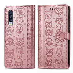Leather Case Stands Fashionable Pattern Flip Cover Holder S03D for Samsung Galaxy A50S Pink