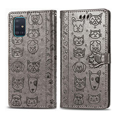 Leather Case Stands Fashionable Pattern Flip Cover Holder S03D for Samsung Galaxy A51 4G Gray